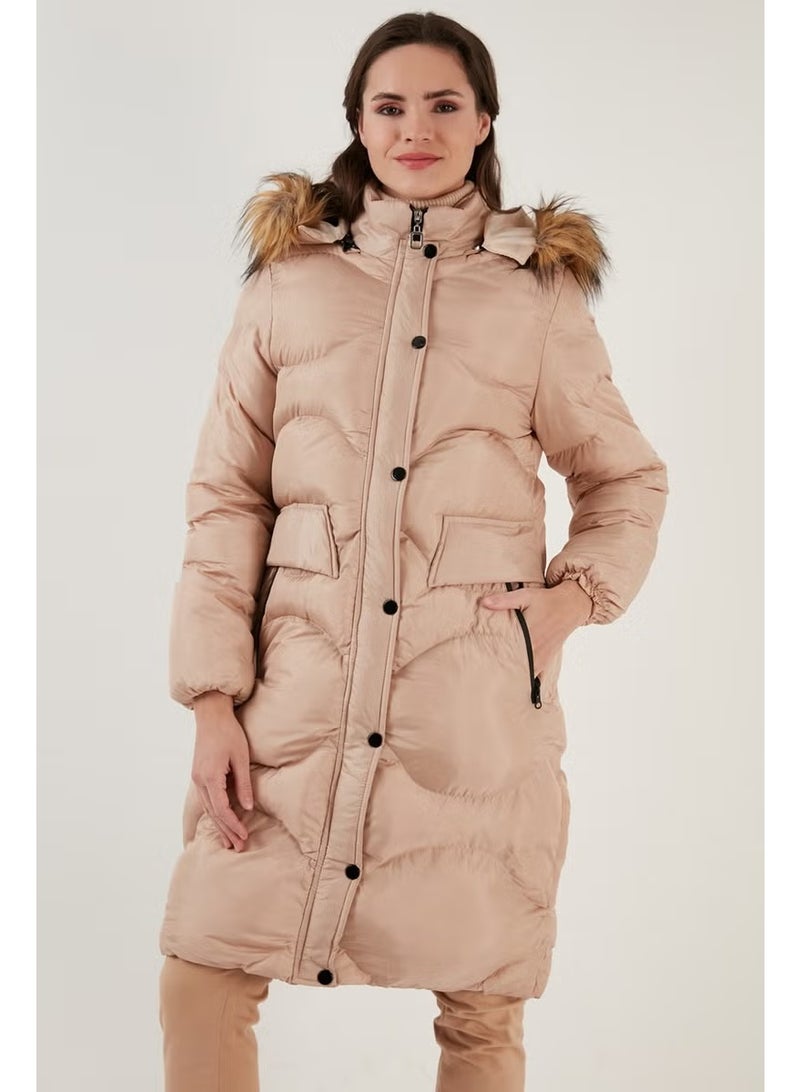 Lela Faux Fur Collar Removable Hooded Quilted Winter Puffer Long Coat Women'S COAT 6477401 - Image 2