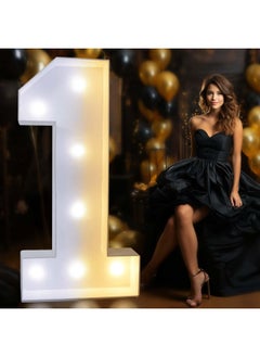 Pooqla Pooqla 3FT Light Up Marquee Numbers, Cool White and Warm White LED Large Lighted Marquee Numbers, Giant Mosaic Numbers for Balloons 1st 16th 21st Birthday Decoration Party Decor, LED Light Up Number 1  - Image 1