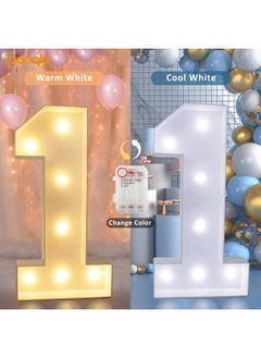 Pooqla Pooqla 3FT Light Up Marquee Numbers, Cool White and Warm White LED Large Lighted Marquee Numbers, Giant Mosaic Numbers for Balloons 1st 16th 21st Birthday Decoration Party Decor, LED Light Up Number 1  - Image 2