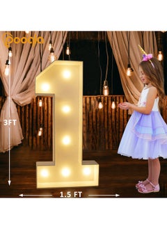 Pooqla Pooqla 3FT Light Up Marquee Numbers, Cool White and Warm White LED Large Lighted Marquee Numbers, Giant Mosaic Numbers for Balloons 1st 16th 21st Birthday Decoration Party Decor, LED Light Up Number 1  - Image 5