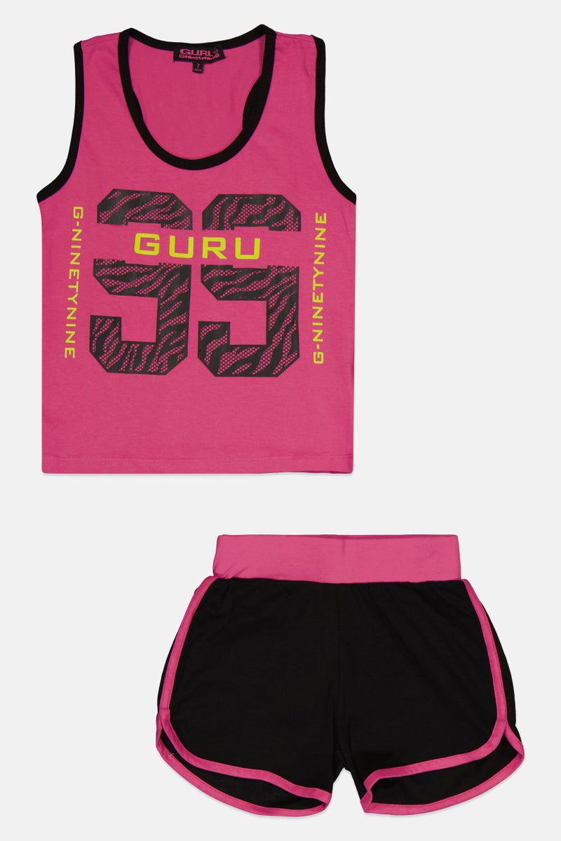 Guru 99 Kids Girl 2 Pieces Graphic Print Top And Bottom Set, Multicolor  - Image 1