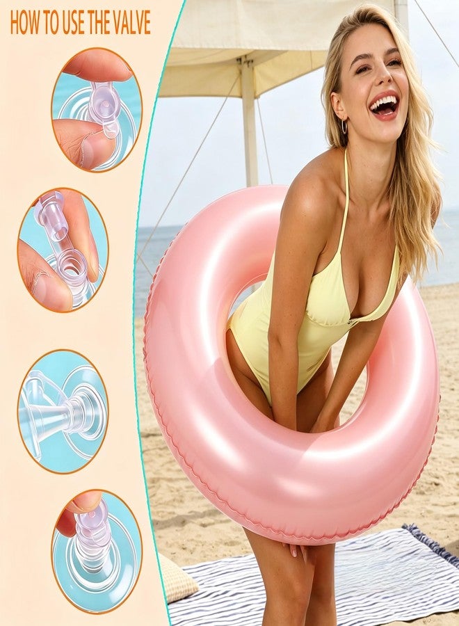 Yuokwer Large Inflatable Pool Floats 35 Inch Pool Tubes Swim Rings for Adults, Pool Floaties for Themed Party Decoration (Pink and White) - Image 3