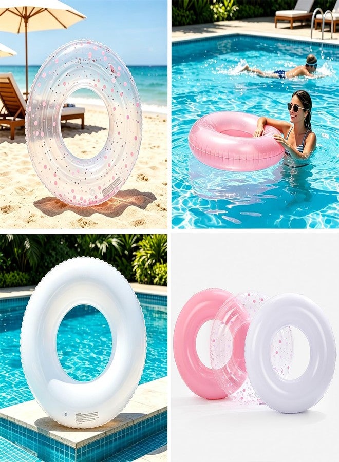 Yuokwer Large Inflatable Pool Floats 35 Inch Pool Tubes Swim Rings for Adults, Pool Floaties for Themed Party Decoration (Pink and White) - Image 4
