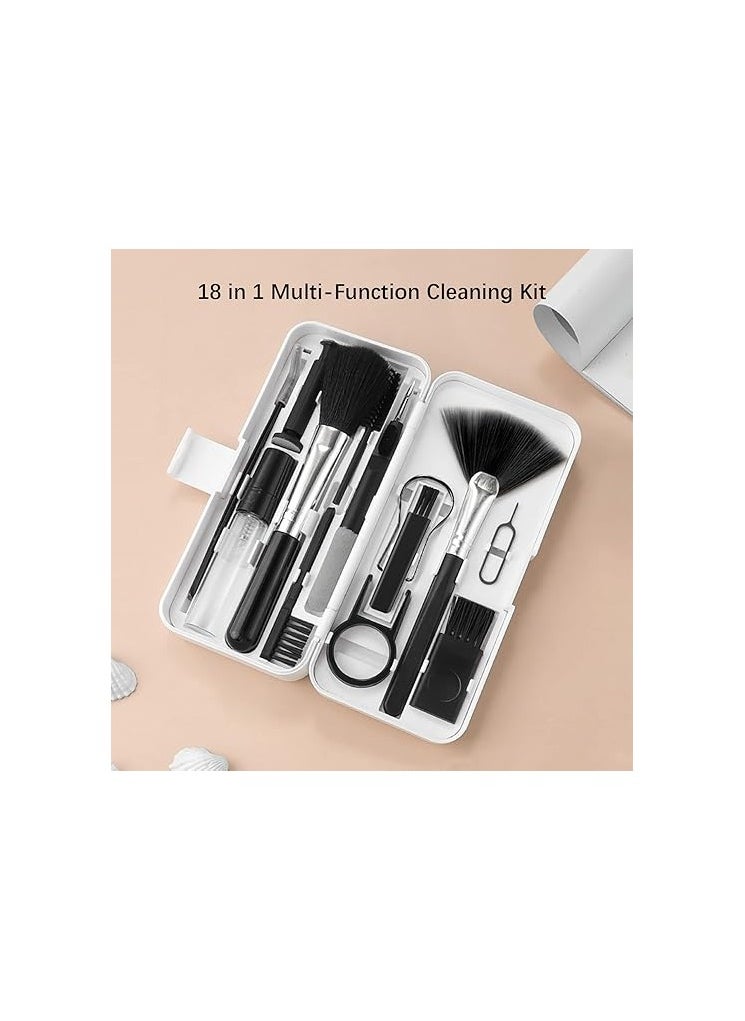 Tech 18 in 1 Cleaning Kit Multi-Function Computer Cleaner Tool with Storage Box Earbuds Keyboard Screen Cleaner, for Laptops Phones Tablets Headphones Cameras and More