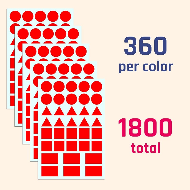 TownStix 1800 Pack  Colored Shape Stickers Labels 34  4 Shapes 5 Colors - Image 3