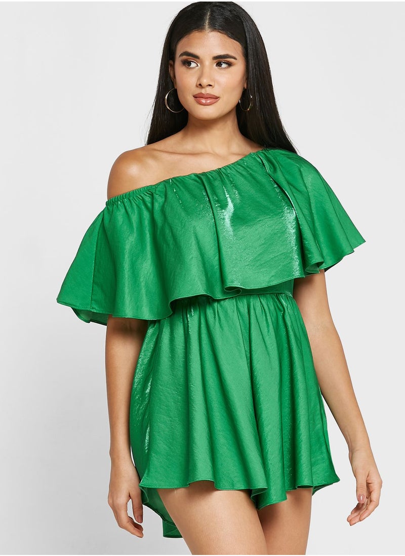 GLAMOROUS - One Shoulder Ruffle Detail Playsuit - Image 1
