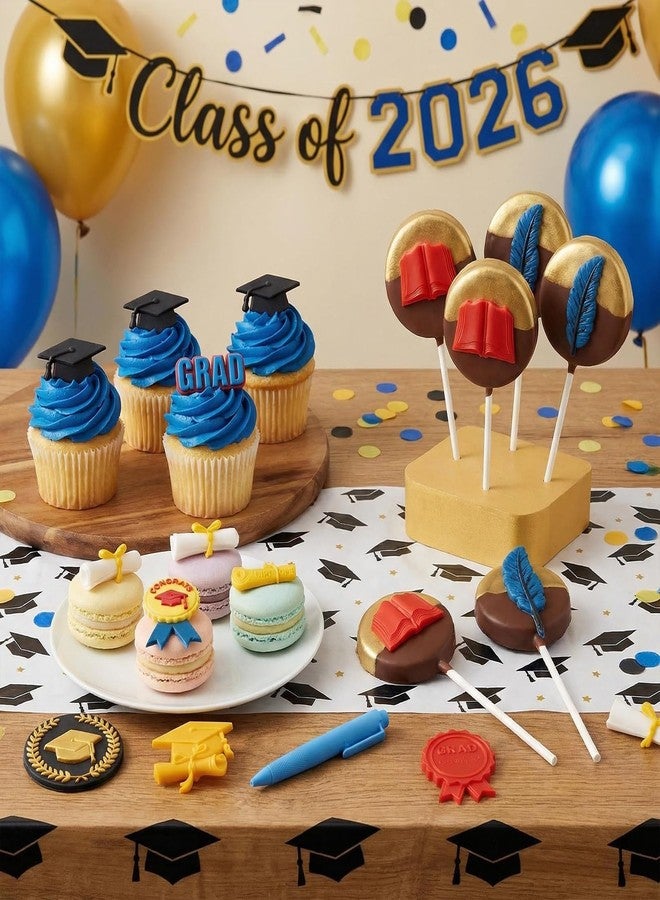 Sakolla 2 Pack 2026 Graduation Candy Chocolate Molds, Doctoral Cap Diploma Scroll Badge Pen Shape Fondant Silicone Molds for Party Cake Decoration（Mini/Grey） - Image 5