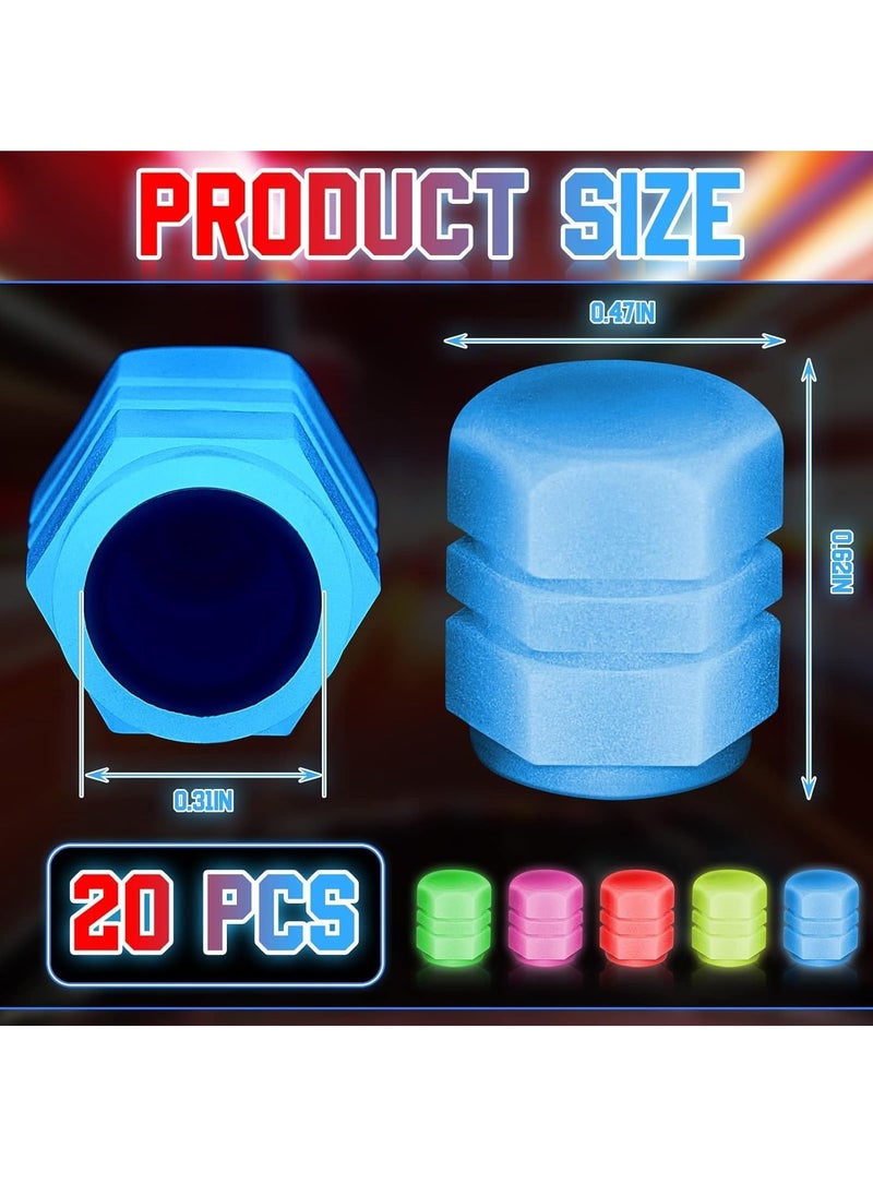 GUDOO 20Pcs Glow in The Dark Tire Valve Caps Glow in The Dark Valve Stem Caps Glow in The Dark Tire Caps Glow in The Dark Valve Caps for Most Cars Motorcycles Bicycles 20Pcs 5Colors  - Image 4