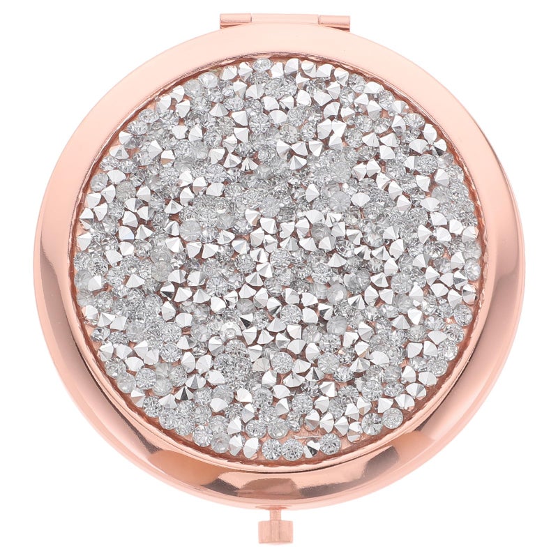 Rose Gold Rhinestone Cover Portable Folding Compact Mirror for Travel Purse and Daily Use - Image 2
