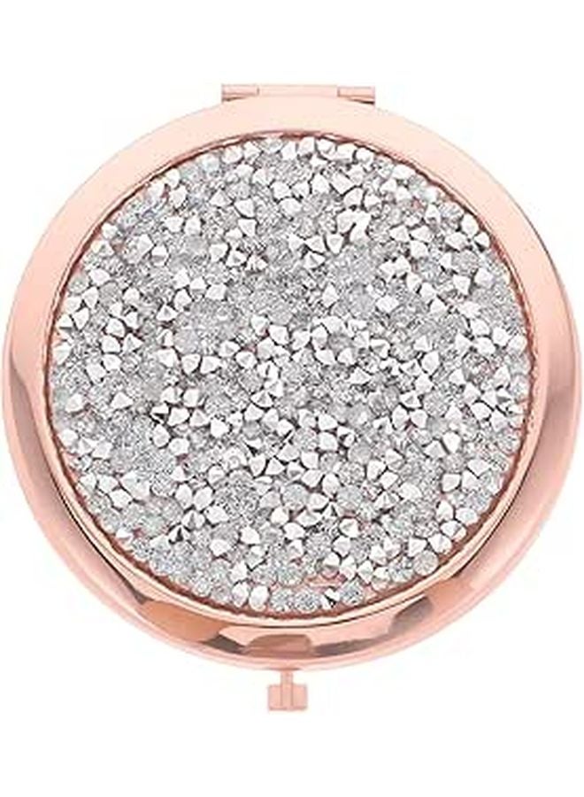 Rose Gold Rhinestone Cover Portable Folding Compact Mirror for Travel Purse and Daily Use - Image 1