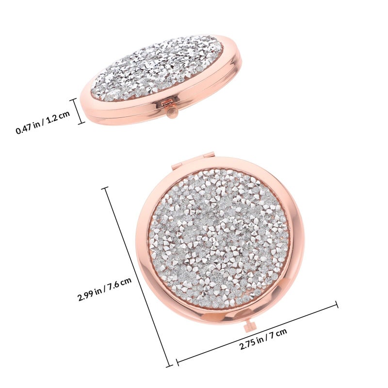 Rose Gold Rhinestone Cover Portable Folding Compact Mirror for Travel Purse and Daily Use - Image 3