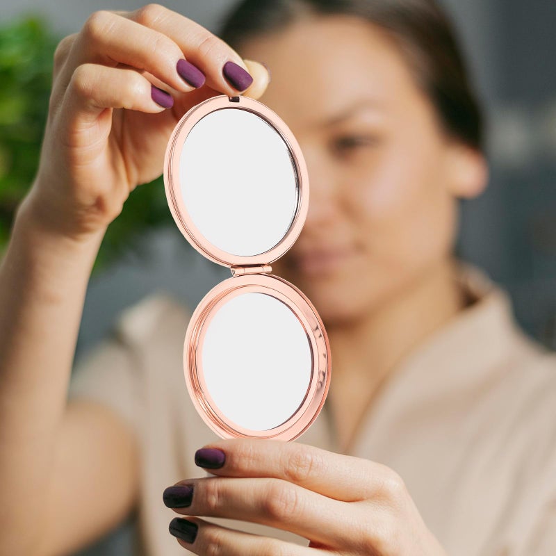 Rose Gold Rhinestone Cover Portable Folding Compact Mirror for Travel Purse and Daily Use - Image 5