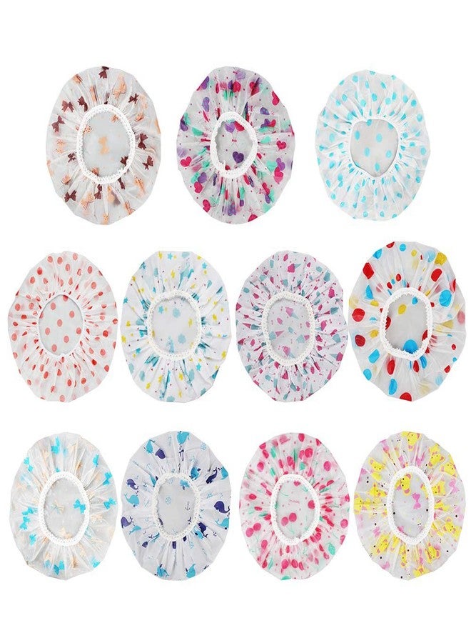 Aniann 11 Pieces Waterproof Shower Caps Elastic Reusable Plastic Bathing Hair Cap Lady Salon Hat for Kids Girls and Women, Assorted Patterns - Image 1