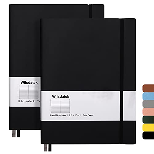 Wiisdatek B5 College Ruled Notebooks - 2 Pack B5 Large Journal Notebooks with 376 Numbered Pages,100gsm Thick Lined Paper,Soft PU Leather Cover,7.6 X 10 inch(BLACK) - Image 1