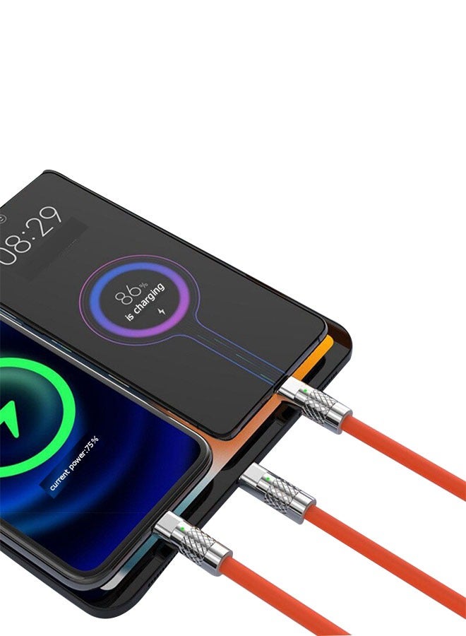 Ocean 6A Hight Current 3 in 1 Fast Charger Cord Multi Function Charging Cable120W, 1.2 Meter Super Soft Silicone Universal USB Charging Cable Adapter with Lightning/Type C/USB Port(Lemon yellow) - Image 2