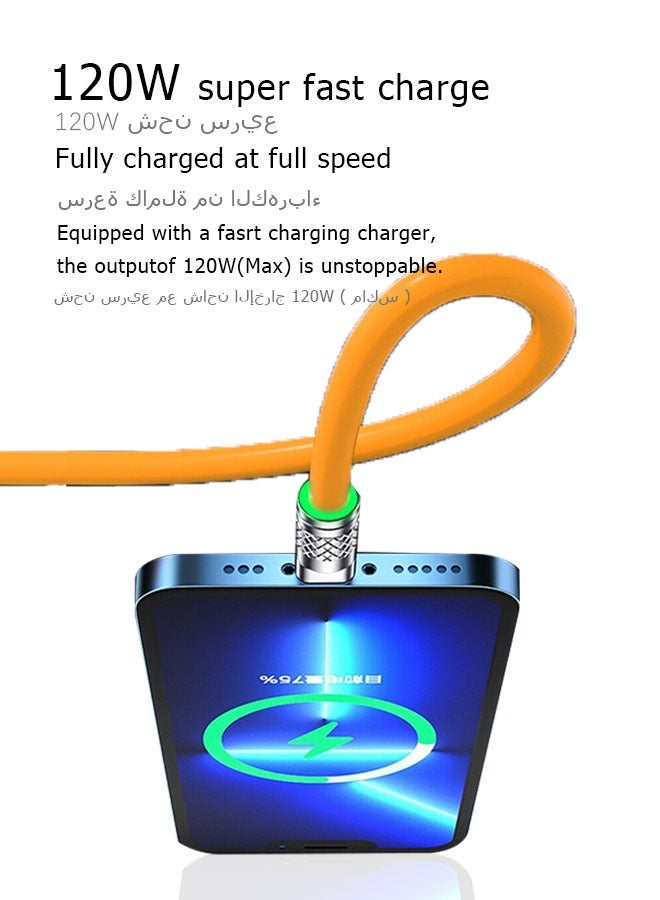 Ocean 6A Hight Current 3 in 1 Fast Charger Cord Multi Function Charging Cable120W, 1.2 Meter Super Soft Silicone Universal USB Charging Cable Adapter with Lightning/Type C/USB Port(Lemon yellow) - Image 4