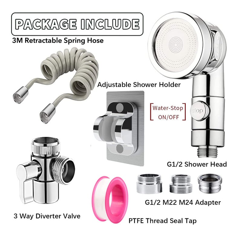 Roscid Sink Faucet Sprayer Attachment Set, Kitchen Bathroom Pet Bathing Shower Head with 9.8ft Hose and G1/2, 55/64", 15/16" Faucet Adapters, Hair Washing, Dog Shower and More - Image 3