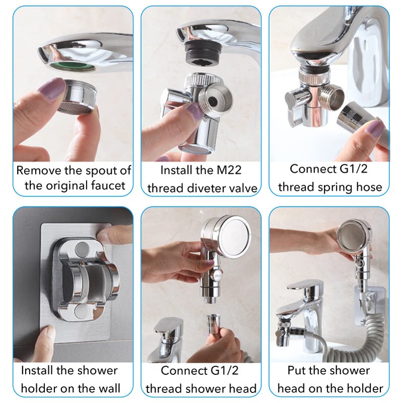 Roscid Sink Faucet Sprayer Attachment Set, Kitchen Bathroom Pet Bathing Shower Head with 9.8ft Hose and G1/2, 55/64", 15/16" Faucet Adapters, Hair Washing, Dog Shower and More - Image 5