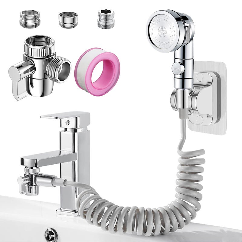 Roscid Sink Faucet Sprayer Attachment Set, Kitchen Bathroom Pet Bathing Shower Head with 9.8ft Hose and G1/2, 55/64", 15/16" Faucet Adapters, Hair Washing, Dog Shower and More - Image 1