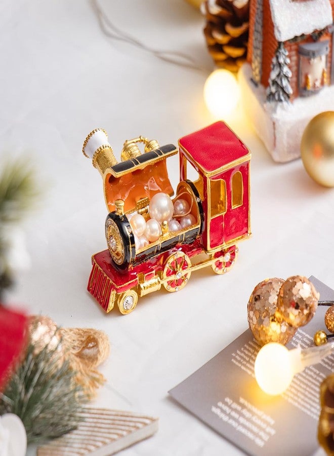 Furuida Christmas Steam Train Trinket Box Hand-Painted Enameled Ornaments Xmas Gift Hinged Jewelry Ring Hold Boxes Collection(Gold) - Image 4