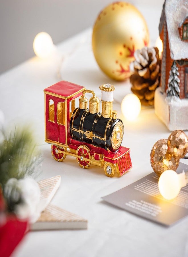Furuida Christmas Steam Train Trinket Box Hand-Painted Enameled Ornaments Xmas Gift Hinged Jewelry Ring Hold Boxes Collection(Gold) - Image 3