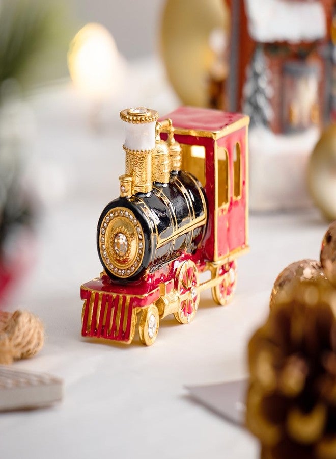 Furuida Christmas Steam Train Trinket Box Hand-Painted Enameled Ornaments Xmas Gift Hinged Jewelry Ring Hold Boxes Collection(Gold) - Image 2
