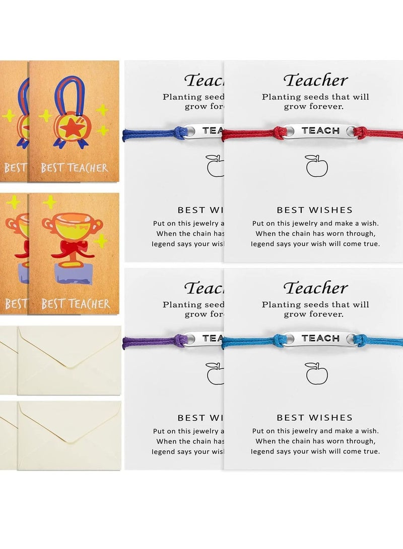 Y&D 4 Sets of Teacher Appreciation Gifts, Including Pieces Teach Wish Bracelets Blessing Bracelet and Thank You Best Cards for End Year  - Image 1