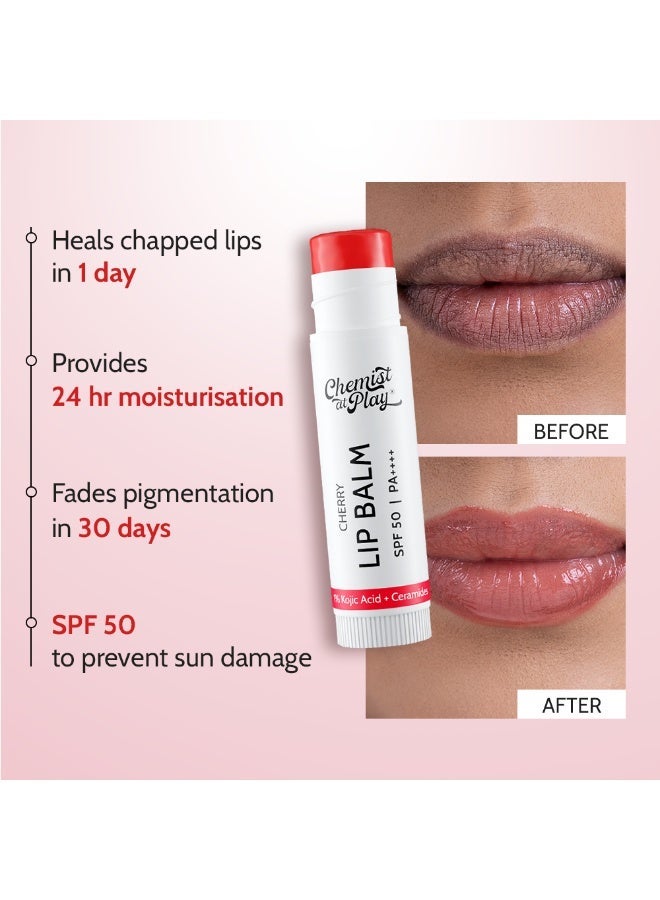 Chemist at Play Cherry SPF Lip Balm with SPF PA++++ | Repairs Dry, Chapped Lips | Brightens Dark Lips | 1% Kojic Acid | 4.5gm - Image 3