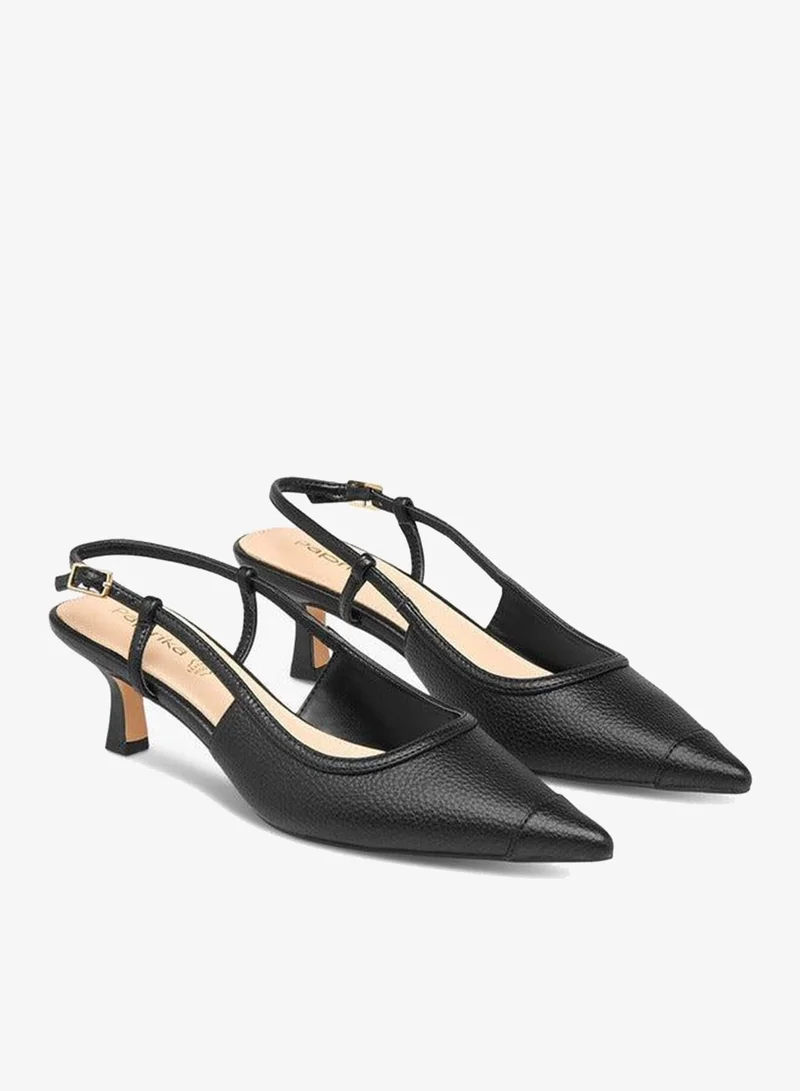 Paprika Textured Pointed Shoes with Kitten Heels and Buckle Closure