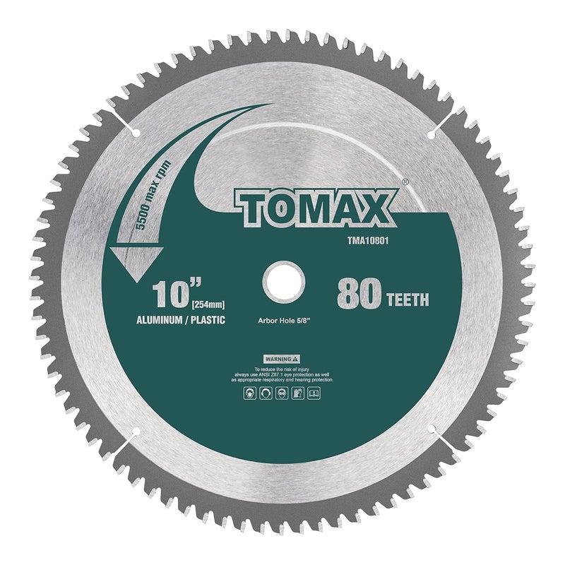 TOMAX 10-Inch 80 Tooth TCG Aluminum and Non-Ferrous Metal Saw Blade with 5/8-Inch Arbor - Image 1