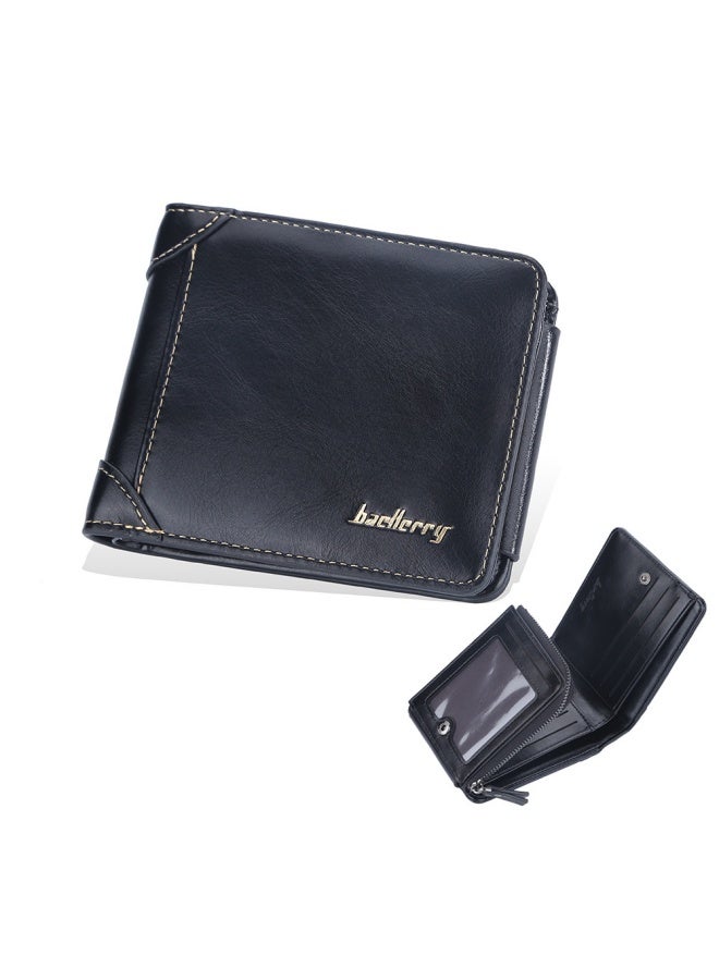 بايلليري محفظة سوداء أفقية للرجال قصيرة بسحاب من BAELLERRY وحامل بطاقات رفيع وعصري للرجال - Image 1