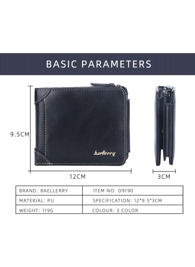 بايلليري محفظة سوداء أفقية للرجال قصيرة بسحاب من BAELLERRY وحامل بطاقات رفيع وعصري للرجال - Image 3