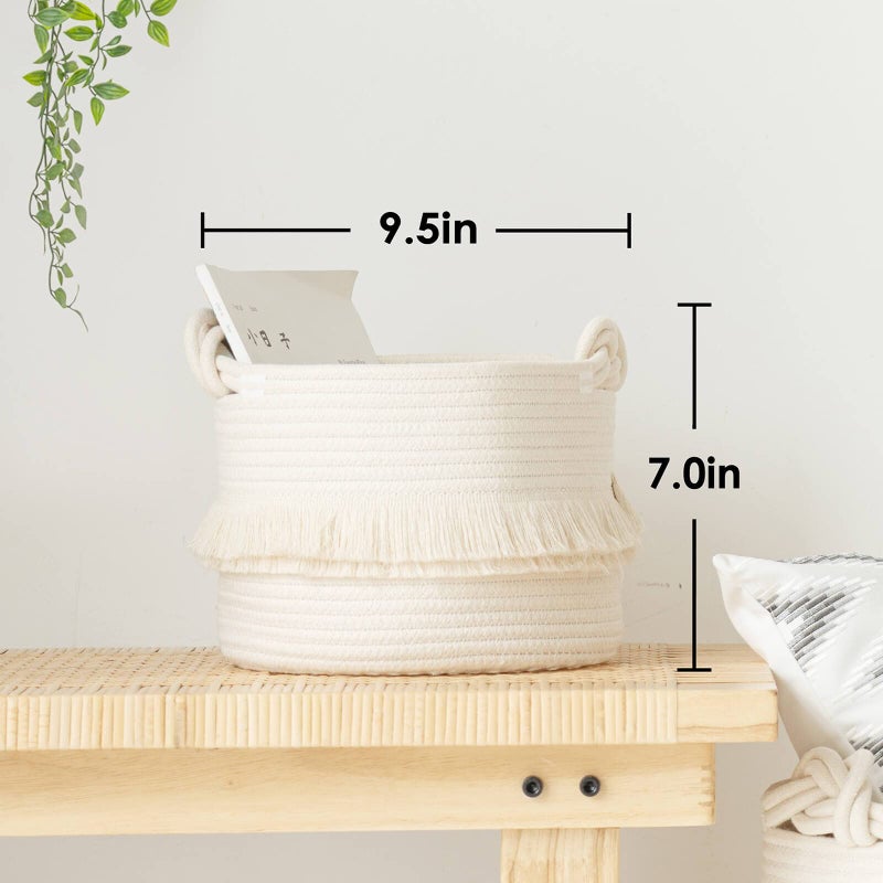 Cherrynow Small Woven Storage Baskets Cotton Rope Decorative Hamper For Diaper  Blankets  Magazine And Keys  Cute Tassel Nursery Decor - Home Storage Container - 9.5'' X 7'' Off-White - Image 4