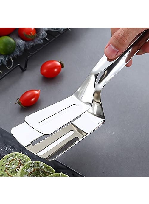 Pamidhar Pamidhar Stainless Steel Cooking Tong Multifunctional Slotted Fish DoubleSided Spatula for Cooking Gripper for Steak Clamps Silver Pack of 1  - Image 2