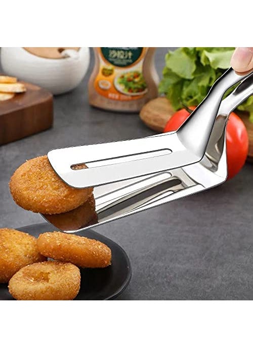 Pamidhar Pamidhar Stainless Steel Cooking Tong Multifunctional Slotted Fish DoubleSided Spatula for Cooking Gripper for Steak Clamps Silver Pack of 1  - Image 4