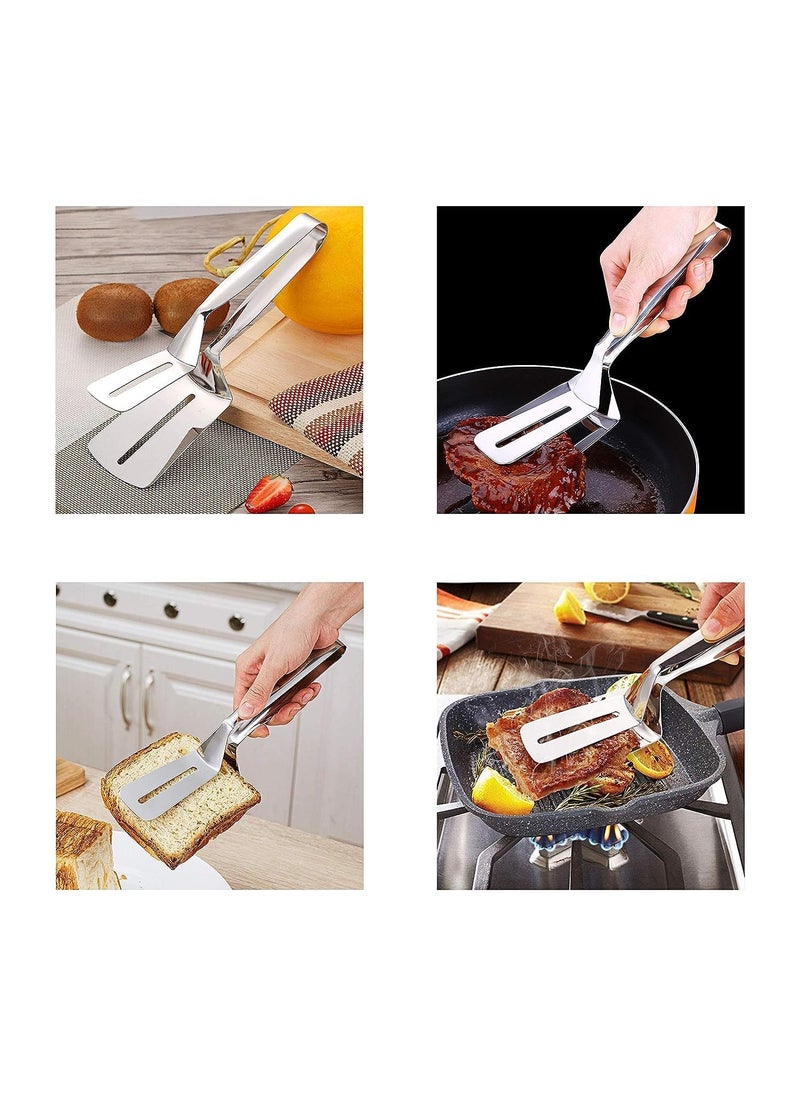 Pamidhar Pamidhar Stainless Steel Cooking Tong Multifunctional Slotted Fish DoubleSided Spatula for Cooking Gripper for Steak Clamps Silver Pack of 1  - Image 5