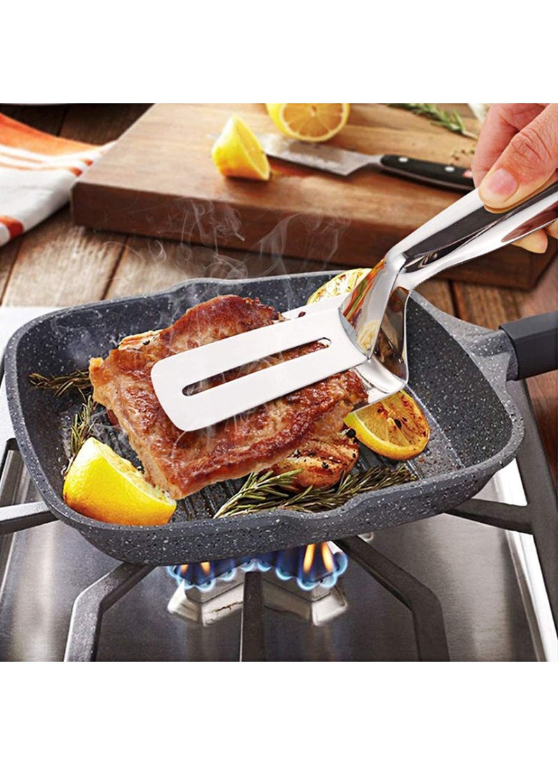 Pamidhar Pamidhar Stainless Steel Cooking Tong Multifunctional Slotted Fish DoubleSided Spatula for Cooking Gripper for Steak Clamps Silver Pack of 1  - Image 3