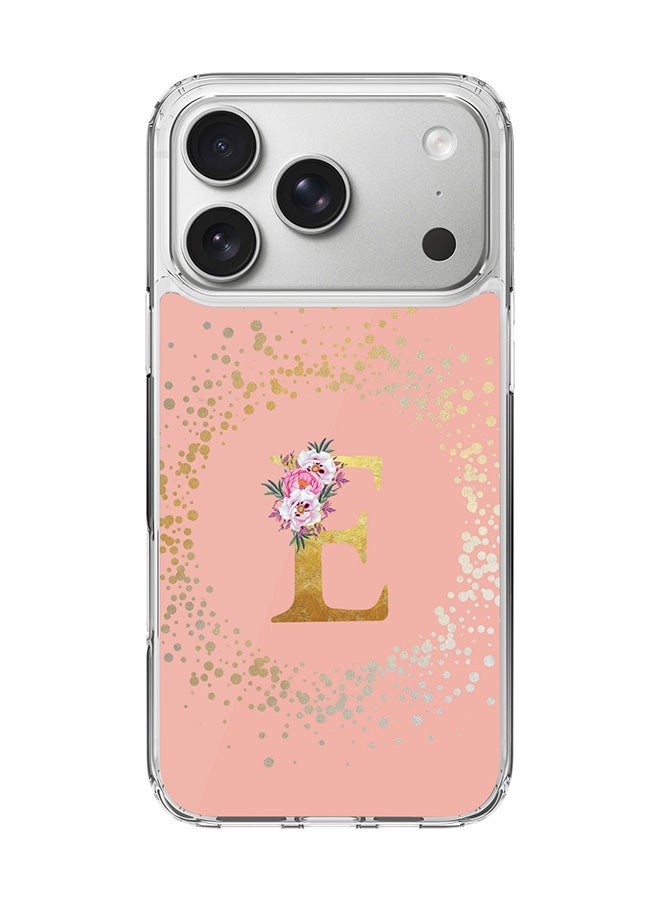 Stylizedd Classic Clear MagSafe Case for iPhone 17 Pro , Hybrid Soft Case Flexible Edges Anti Drop TPU PC Gel Thin Transparent Cover [ Designed for iPhone 17 Pro ] - Custom Monogram Initial Letter Floral Pattern Alphabet - E  (Rose Pink )