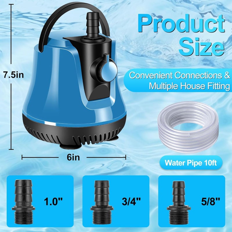 FineBud Submersible Water Pump, Adjustable Flow Sump Pump, Pool Cover Pump Above Ground, Electric Portable Water Removal Pumps, Water Pump for Pool Draining with 10ft Drainage Hose,3 Adapters,950GPH - Image 5