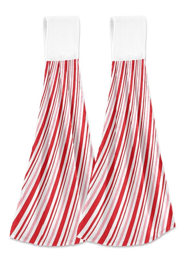 Aslsiy Christmas Candy Cane Hanging Kitchen Towels Set of 2 Winter Red Diagonal Stripe Hand Tie Towels Fast Drying Dish Tea Towels for Tabletop Gym Home Decor - Image 1