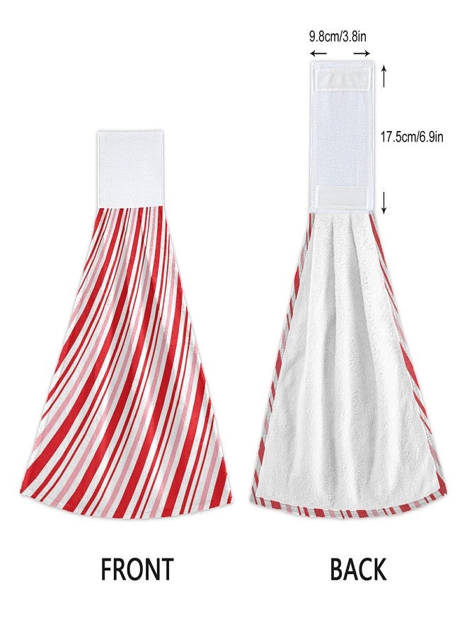 Aslsiy Christmas Candy Cane Hanging Kitchen Towels Set of 2 Winter Red Diagonal Stripe Hand Tie Towels Fast Drying Dish Tea Towels for Tabletop Gym Home Decor - Image 4