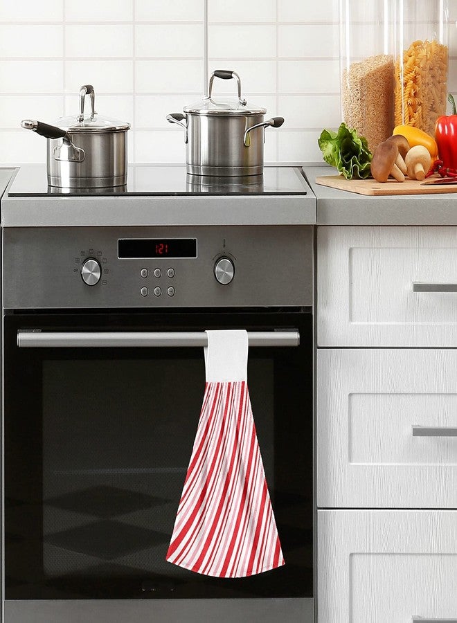 Aslsiy Christmas Candy Cane Hanging Kitchen Towels Set of 2 Winter Red Diagonal Stripe Hand Tie Towels Fast Drying Dish Tea Towels for Tabletop Gym Home Decor - Image 2