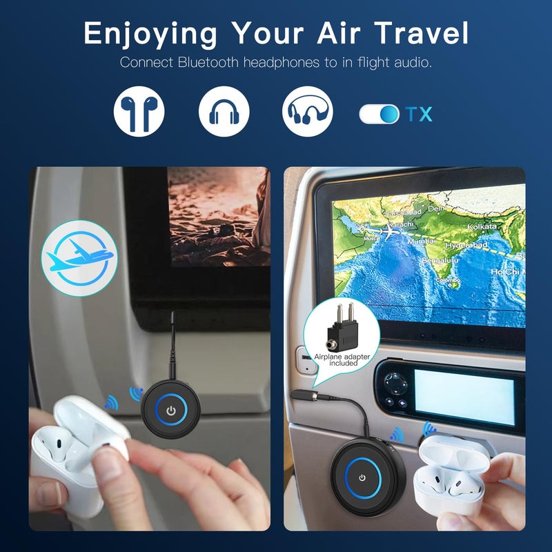 BANIGIPA Bluetooth 5.3 Transmitter Receiver, 2-in-1 Wireless Transmitter Receiver for TV/Airplane/Home Stereo/Speakers/Headphones/Car, Audio Adapter w/3.5mm AUX/RCA Jack, Dual Link, Low Latency, 16H - Image 3