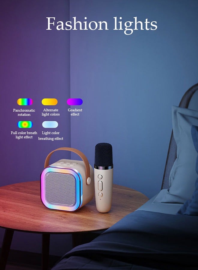 DUNISO Kids Mini Karaoke Machine, Portable Karaoke Machine with 2 Wireless Microphones, Mini Bluetooth Speaker Microphone, LED Light, Suitable for Party, Home KTV, Outdoor, Travel Gift (Beige) - Image 5