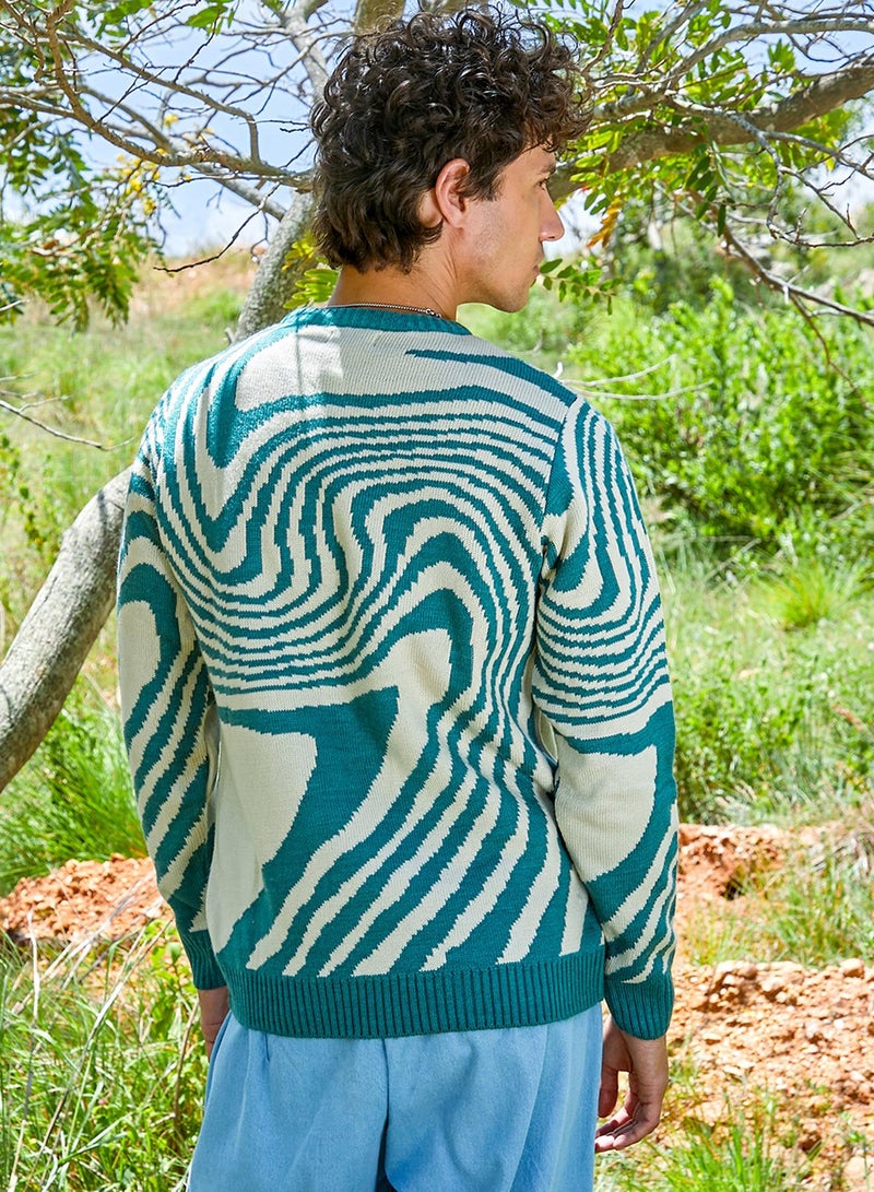 Campus Sutra Men's Emerald Green & Saltbox Beige Fluid Pullover Sweater  - Image 5