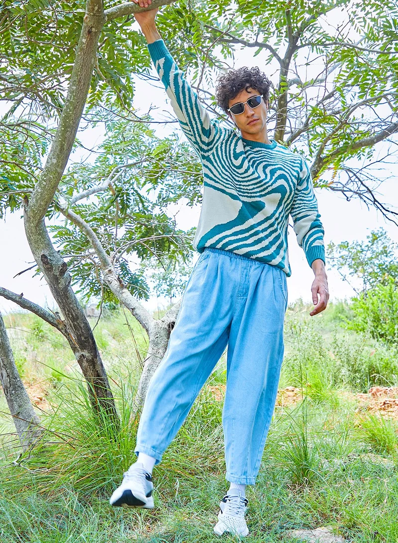 كامبوس سوترا Men's Emerald Green & Saltbox Beige Fluid Pullover Sweater