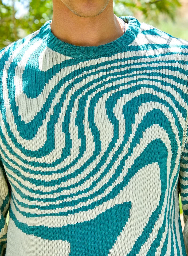 كامبوس سوترا Men's Emerald Green & Saltbox Beige Fluid Pullover Sweater