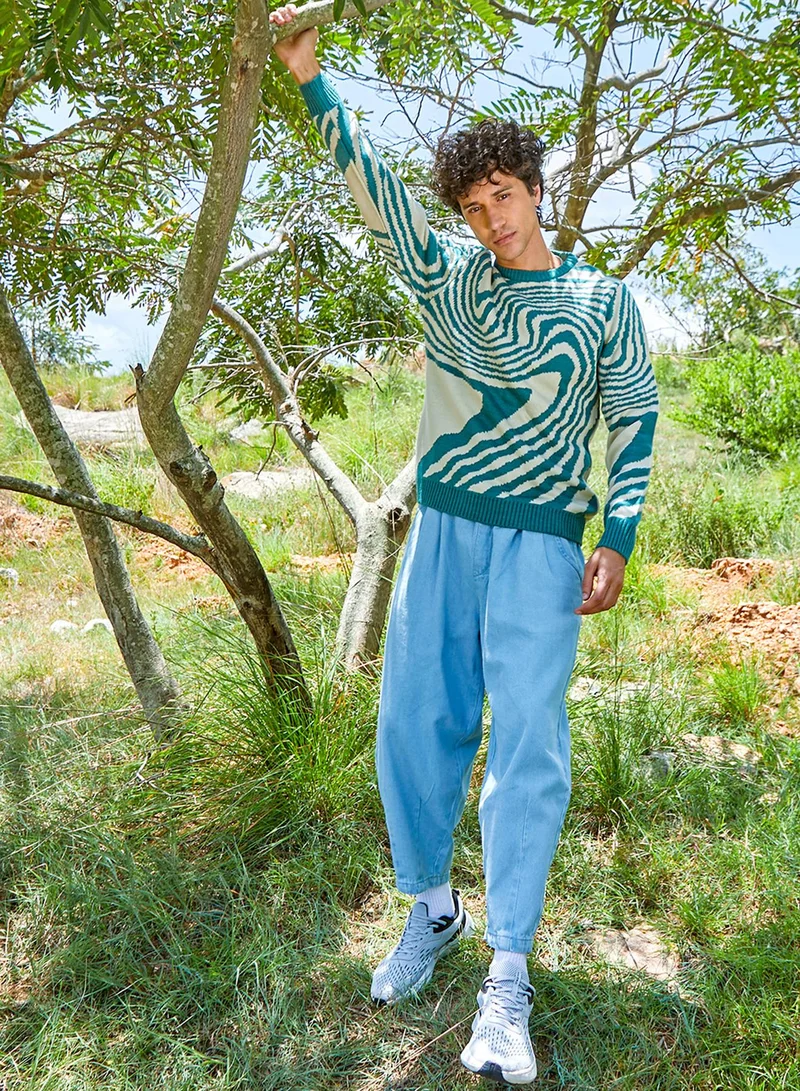 كامبوس سوترا Men's Emerald Green & Saltbox Beige Fluid Pullover Sweater