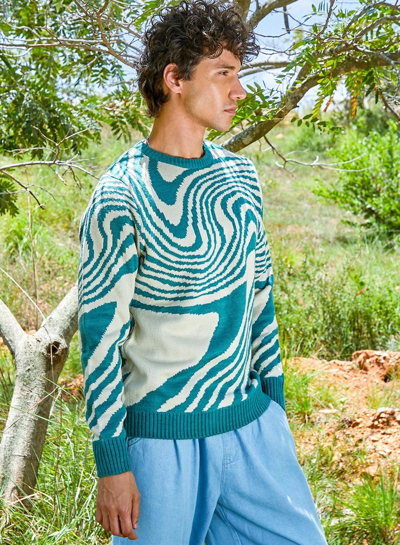 Campus Sutra Men's Emerald Green & Saltbox Beige Fluid Pullover Sweater  - Image 3