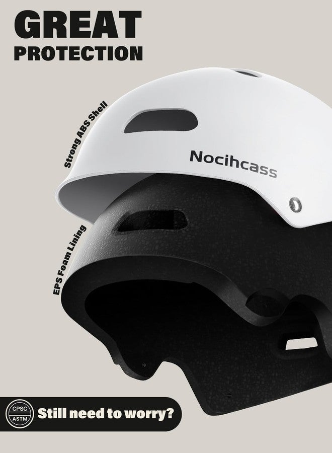 خوذة Nocihcass للتزلج والدراجات، متعددة الاستخدامات مع أمان وتهوية ممتازين، ماصة للصدمات، قابلة للتعديل لحماية الدراجات الهوائية والسكوتر والتزلج للشباب والكبار (مقاس متوسط، لون أبيض مطفي) - Image 2
